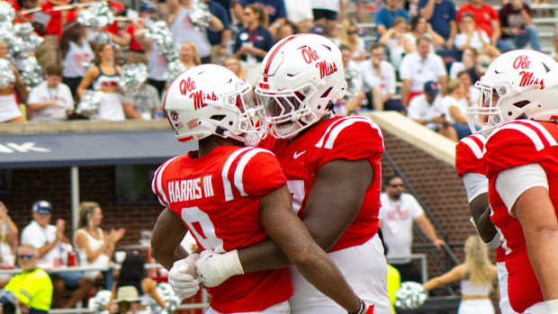 Tre Harris Touchdown hug